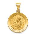 14k Polished and Satin Hollow Sacred Heart of Mary Medal Round Pendant, 26.8 x 18.5 mm