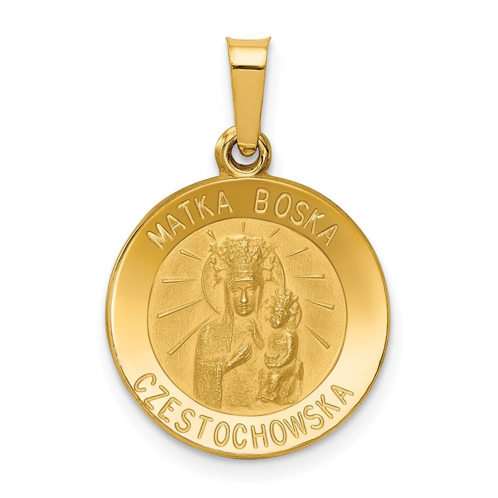 14k Polished and Satin Hollow Matka Boska Czestochowska Medal Reversible Round Pendant, 22.3 x 15 mm