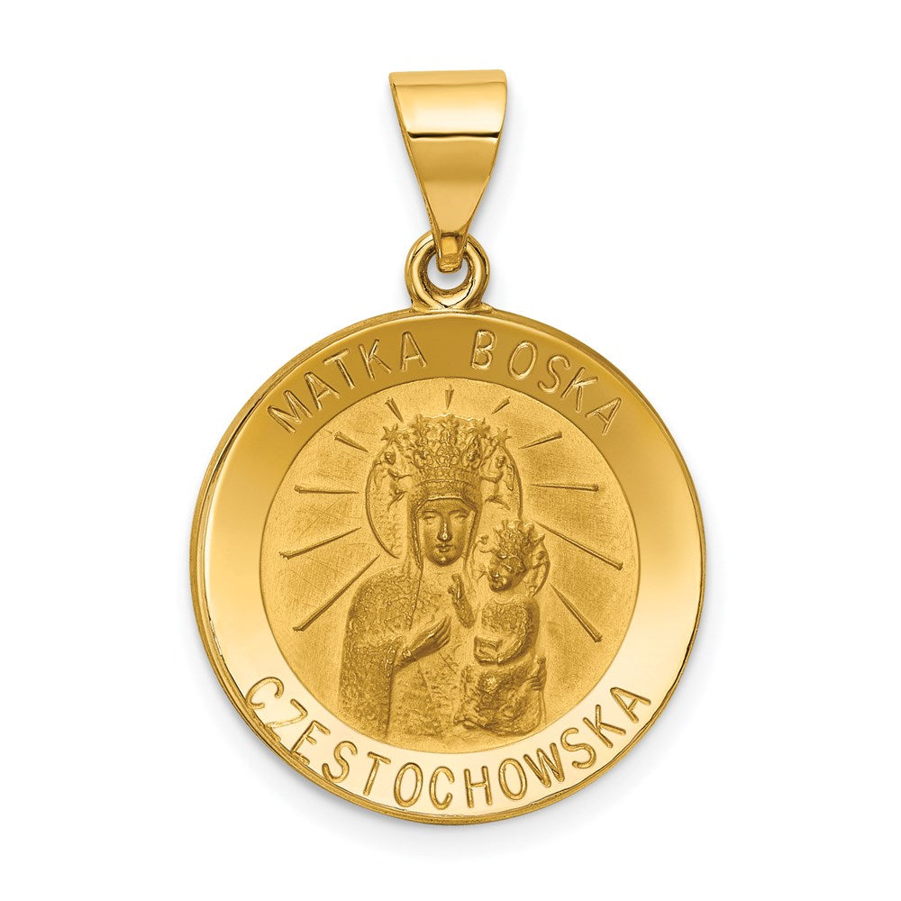 14k Polished and Satin Hollow Matka Boska Czestochowska Medal Reversible Round Pendant, 26.5 x 18.5 mm