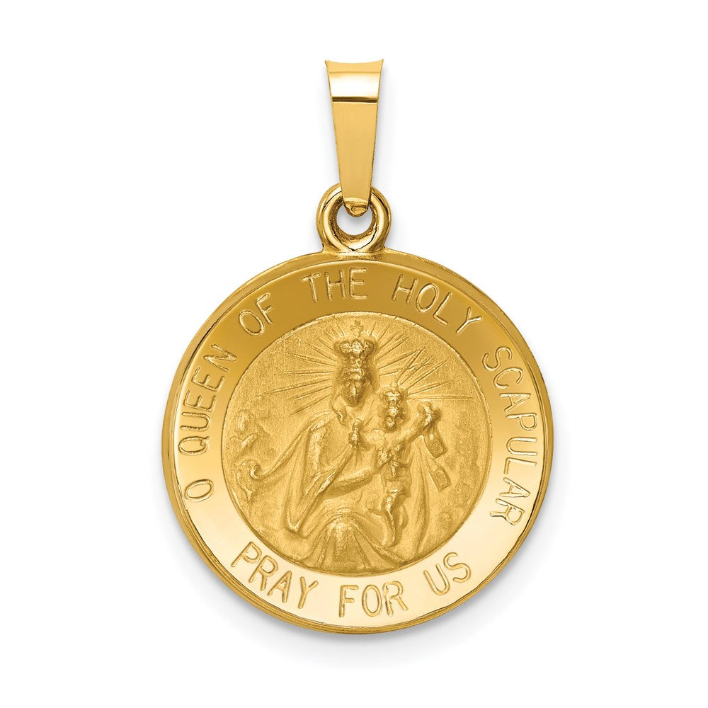 14K Polished and Satin Hollow Queen Of The Holy Scapular Medal Reversible Round Pendant, 23 x 15.85 mm