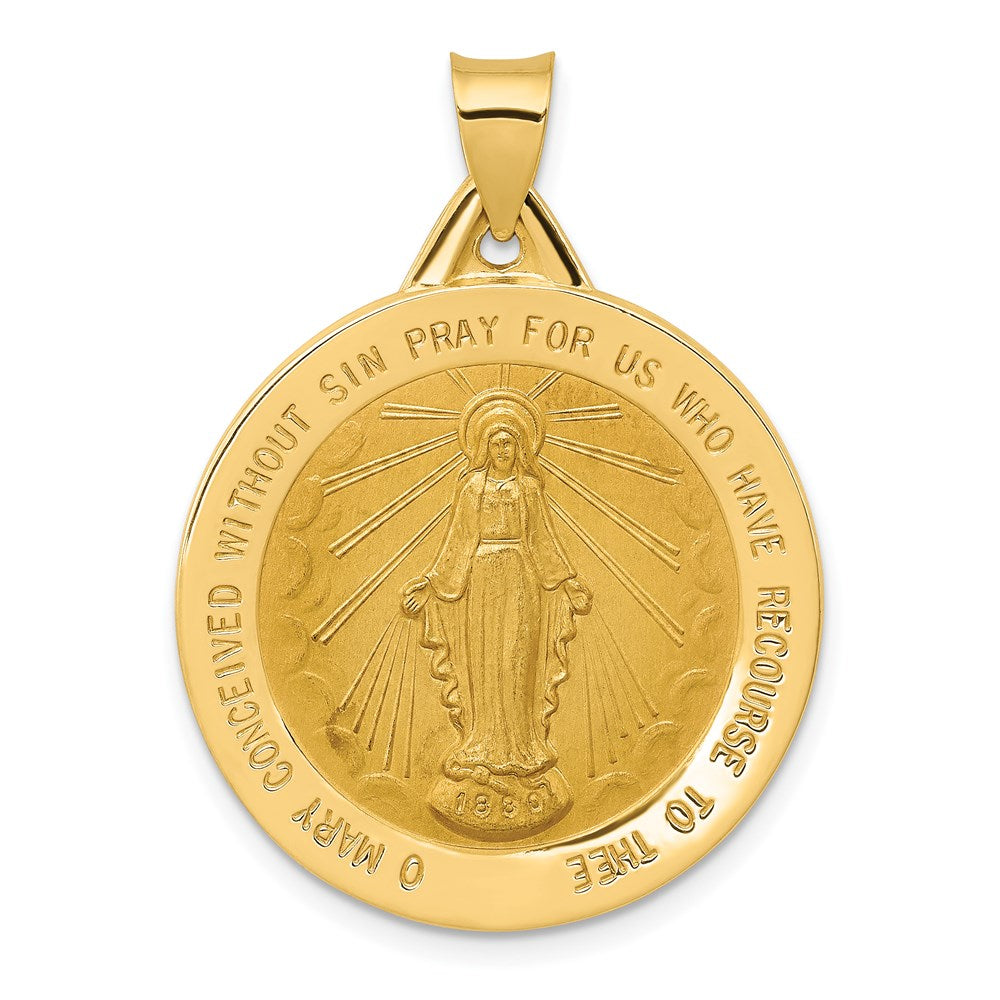 14k Polished and Satin Hollow Large Miraculous Medal Round Pendant, 34 x 25 mm