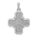 14k White Gold Polished and Satin Hollow Four-Way Medal Pendant, 26.5 x 18 mm