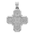 14k White Gold Polished and Satin Hollow Four-Way Religious Medal Pendant, 34 x 24.5 mm