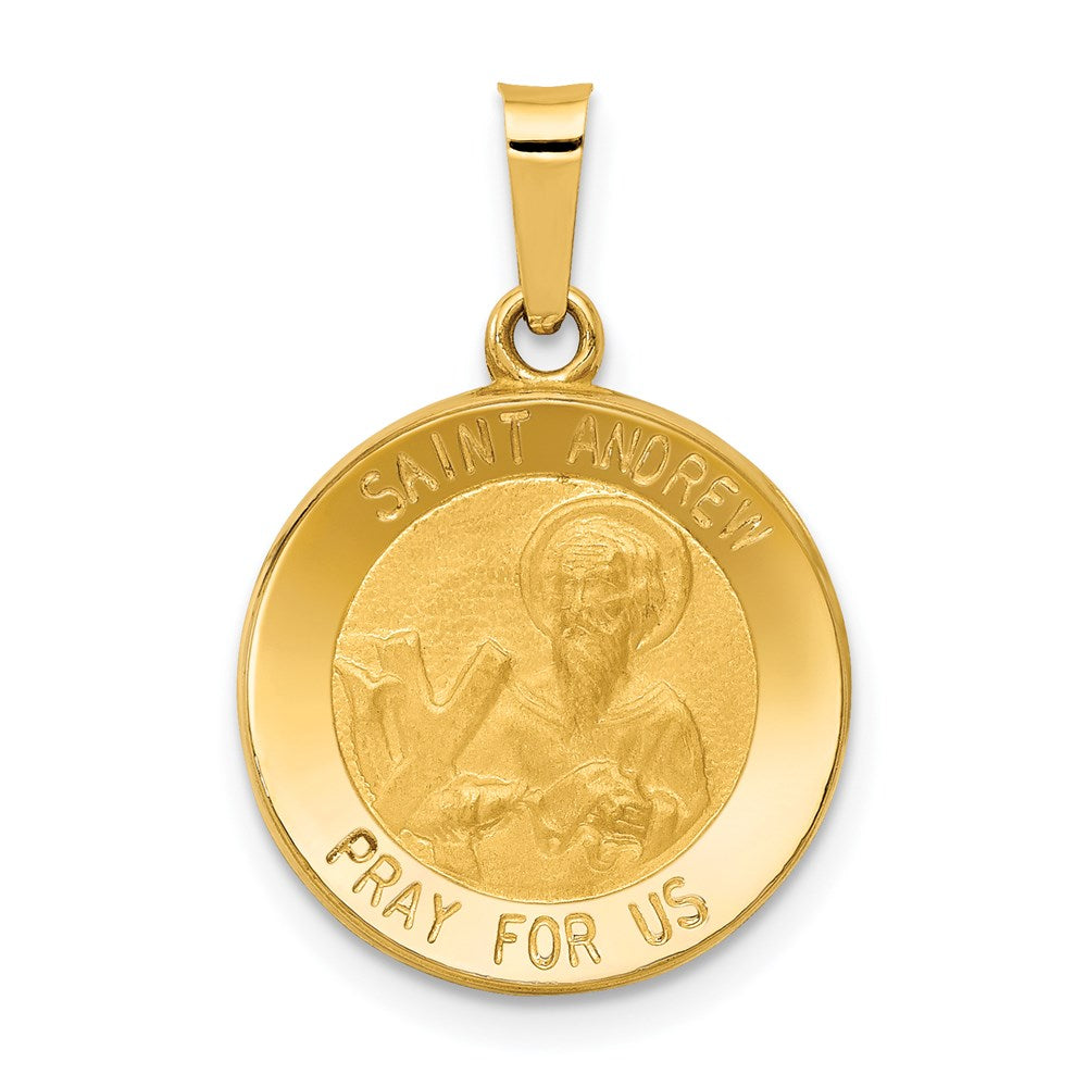 14k Polished and Satin Hollow St. Andrew Medal Pendant, 23 x 15.5 mm