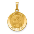 14k Polished and Satin Hollow St. Anne Medal Pendant, 22.75 x 15.5 mm