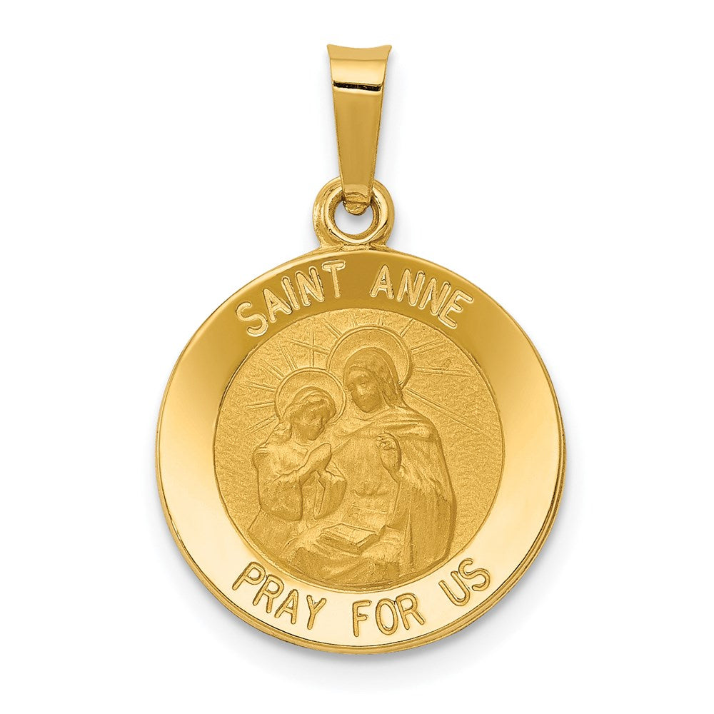 14k Polished and Satin Hollow St. Anne Medal Pendant, 22.75 x 15.5 mm
