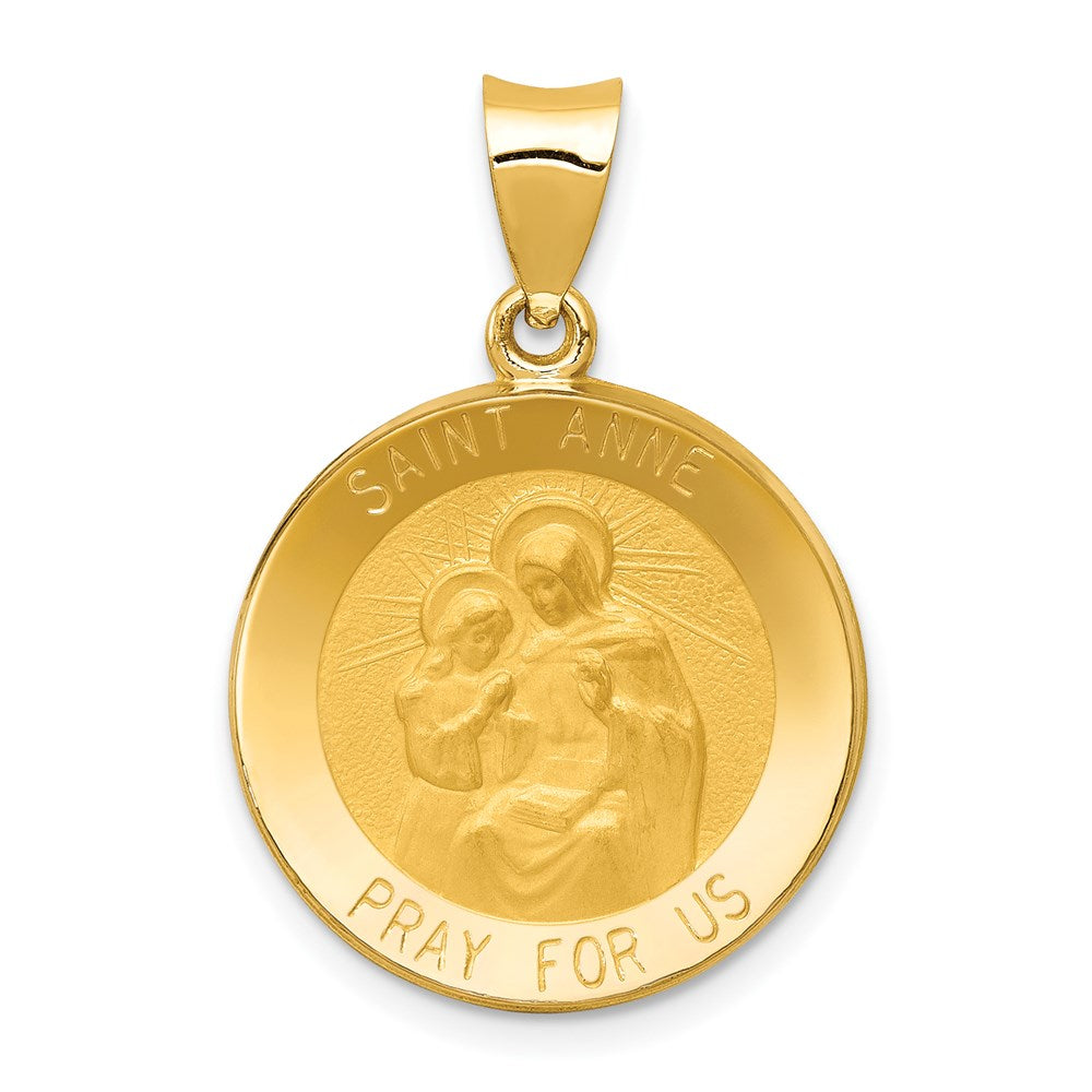 14k Polished and Satin Hollow St. Anne Medal Pendant, 28.5 x 19 mm