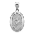 14k White Gold Polished and Satin Hollow St. Anthony Medal Oval Pendant, 29 x 14.35 mm
