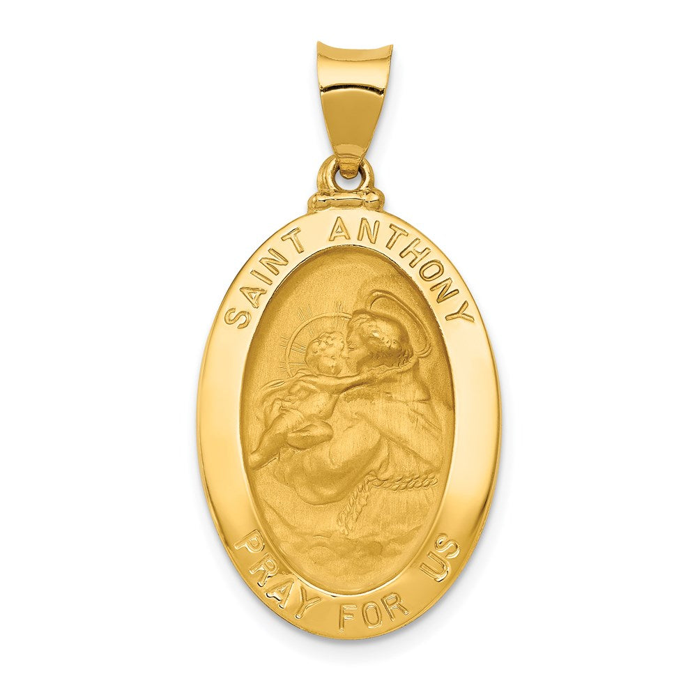14k Polished and Satin Hollow St. Anthony Medal Oval Pendant, 33 x 17 mm