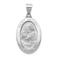 14k White Gold Polished and Satin Hollow St. Anthony Medal Oval Pendant, 33 x 17 mm