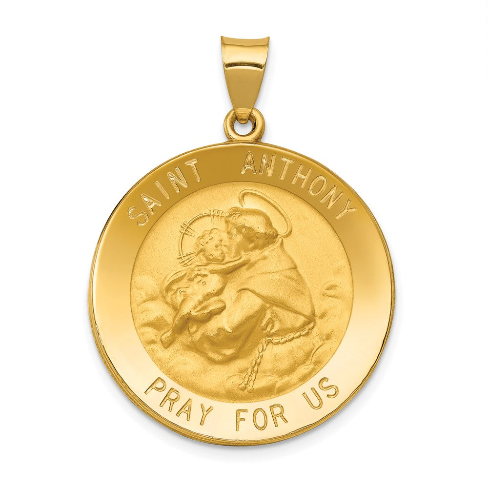 14k Polished and Satin Hollow Large St. Anthony Medal Pendant, 35.25 x 25.75 mm