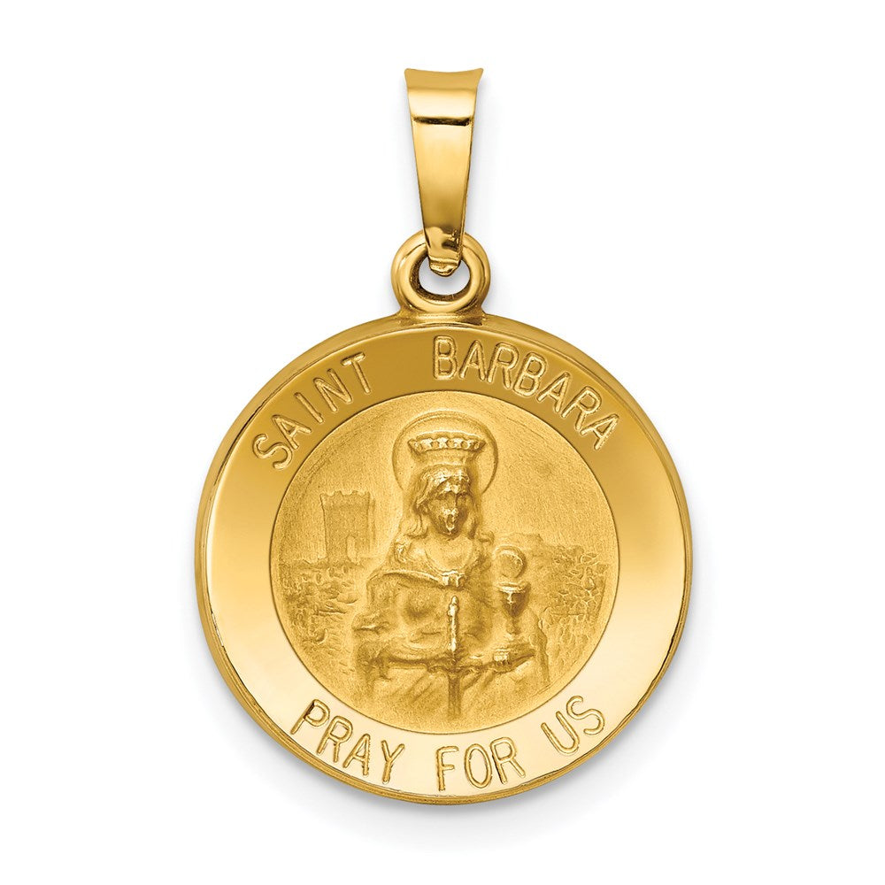 14k Polished and Satin Hollow St. Barbara Medal Pendant, 22 x 14.75 mm