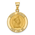 14k Polished and Satin Hollow St. Charles Medal Pendant, 29 x 19.5 mm