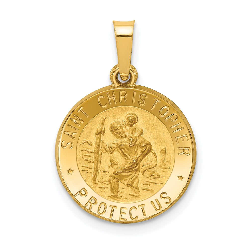 14k Polished and Satin Hollow St. Christopher Medal Pendant, 21.2 x 15 mm