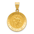 14k Polished and Satin Hollow St. Christopher Medal Round Pendant, 29 x 19.75 mm