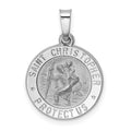 14k White Gold Polished and Satin Hollow St Christopher Medal Pendant, 21.2 x 15 mm