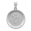 14k White Gold Polished and Satin Hollow Saint Christopher Medal Round Pendant, 32 x 22.75 mm