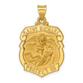 14k Polished and Satin Hollow Large St. Michael Medal Badge Pendant, 28 x 21 mm