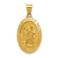 14k Polished and Satin Hollow St Christopher Medal Oval Pendant, 33.5 x 17 mm