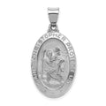 14k White Gold Polished and Satin Hollow St Christopher Medal Oval Pendant, 33.5 x 17 mm
