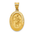 14k Polished and Satin Hollow St Christopher Medal Oval Pendant, 28.25 x 15 mm
