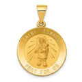 14k Polished and Satin Hollow St Edward Medal Round Pendant, 26.6 x 18.5 mm