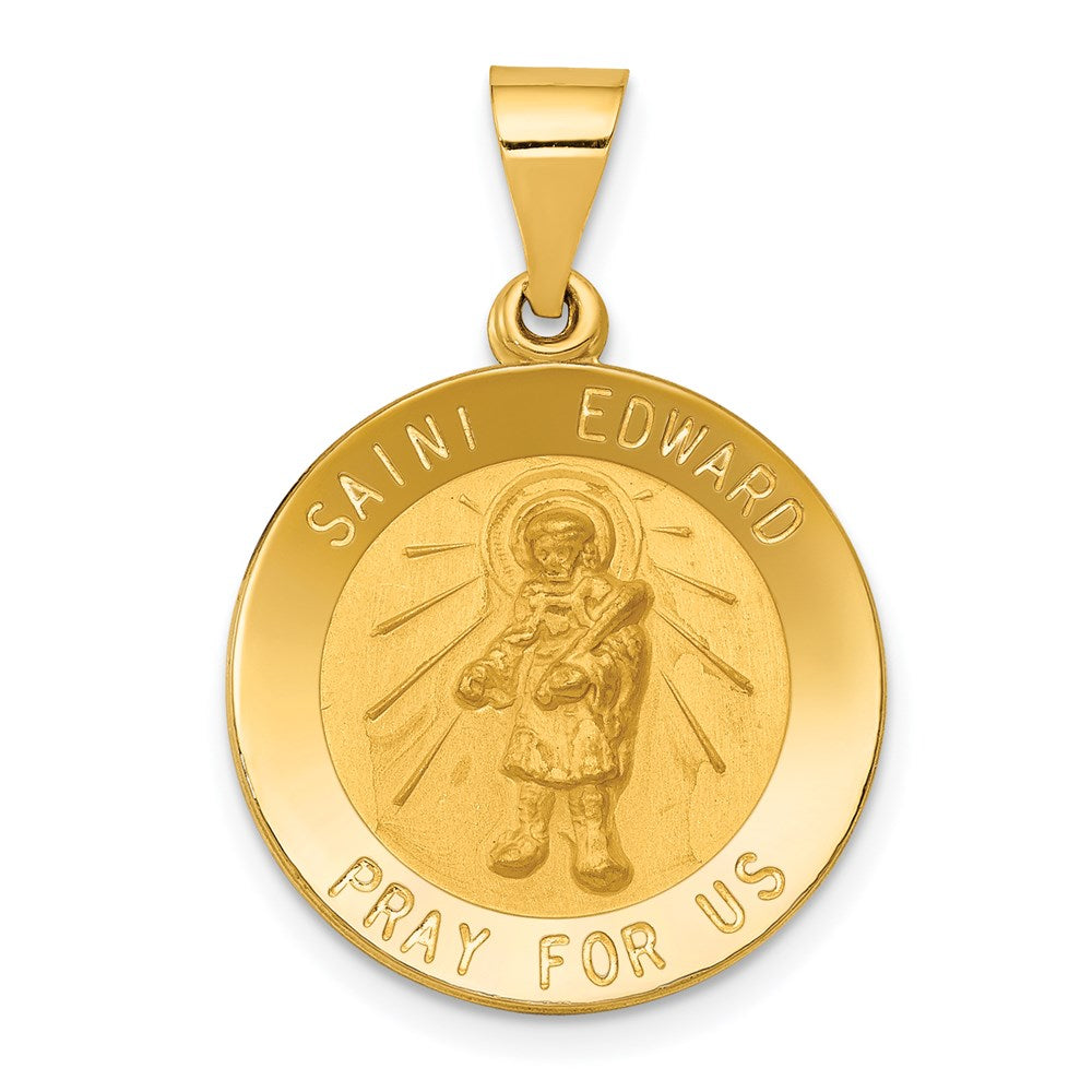 14k Polished and Satin Hollow St Edward Medal Round Pendant, 26.6 x 18.5 mm
