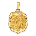 14k Polished and Satin Hollow Small St Michael Medal Badge Pendant, 20 x 14 mm