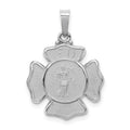 14k White Gold Polished and Satin Hollow St Florian Badge Medal Pendant, 24.4 x 17.15 mm