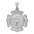 14k White Gold Polished and Satin Hollow St Florian Badge F.D. Medal Pendant, 34.5 x 25.75 mm