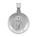 14k White Gold Polished and Satin Hollow St Florian Medal Round Pendant, 26.5 x 18.5 mm