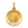 14k Polished and Satin Hollow St Francis Medal Round Pendant, 22.5 x 15.25 mm
