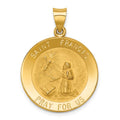 14k Polished and Satin Hollow St Francis Medal Round Pendant, 30.5 x 22.5 mm