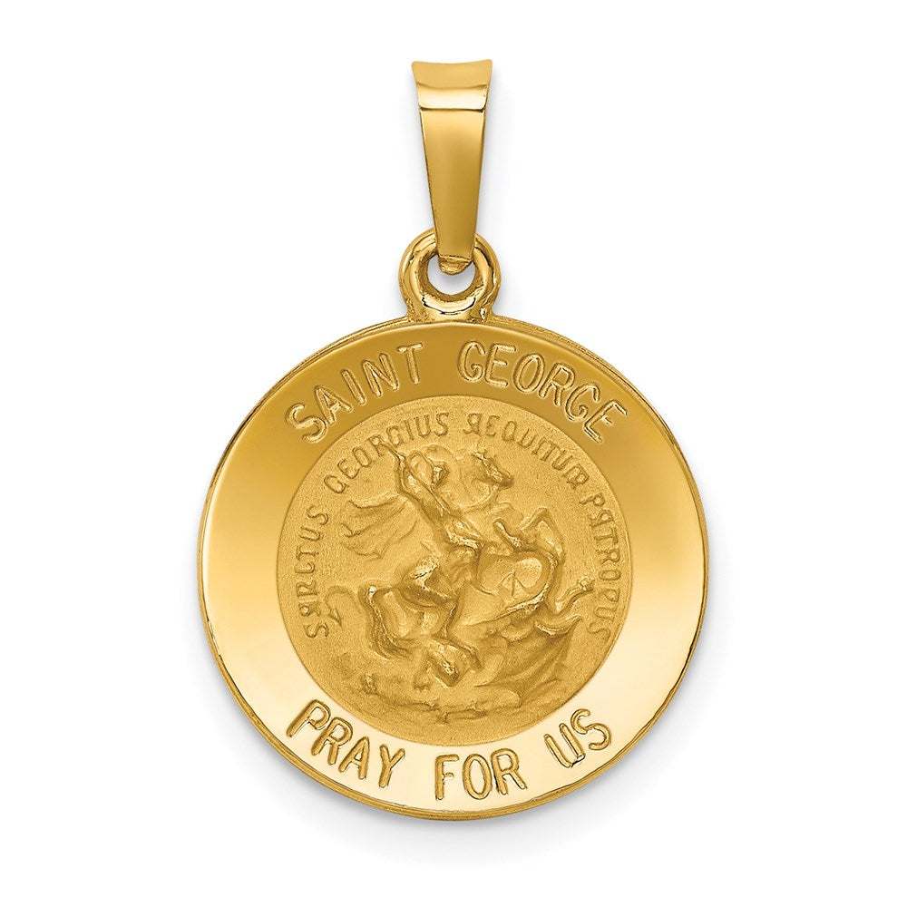 14k Polished and Satin Hollow Saint George Medal Round Pendant, 22 x 14.75 mm