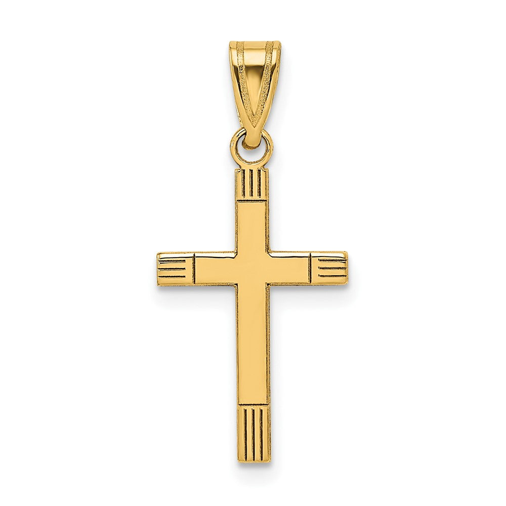 14k Laser Etched Cross Pendant, 25 x 12 mm