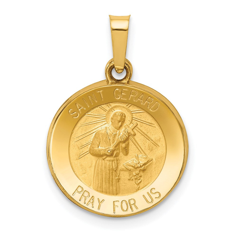 14k Polished and Satin Hollow Saint Gerard Medal Round Charm, 22 x 15 mm