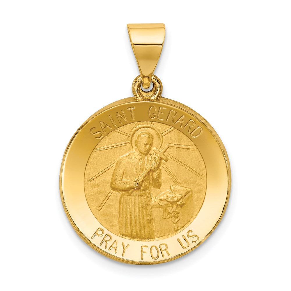 14k Polished and Satin Hollow Saint Gerard Medal Round Pendant, 26.4 x 18.5 mm