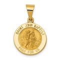 14k Polished and Satin Hollow St John the Baptist Medal Round Pendant, 24 x 16 mm