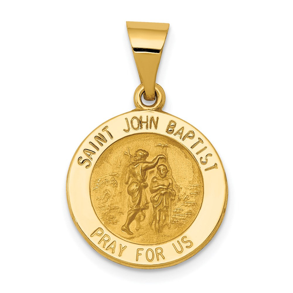 14k Polished and Satin Hollow St John the Baptist Medal Round Pendant, 24 x 16 mm