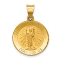 14k Polished and Satin Hollow St John the Baptist Medal Round Pendant, 27 x 19 mm