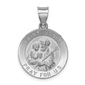 14k White Gold Polished and Satin Hollow St Joseph Medal Round Pendant, 27 x 18.75 mm
