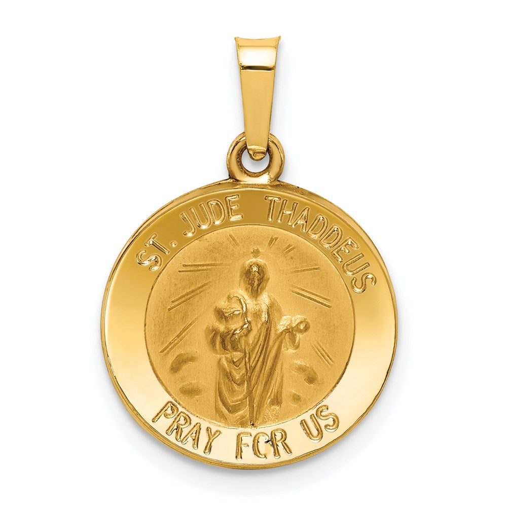 14k Polished and Satin Hollow St Jude Thaddeus Medal Round Pendant, 22 x 15 mm