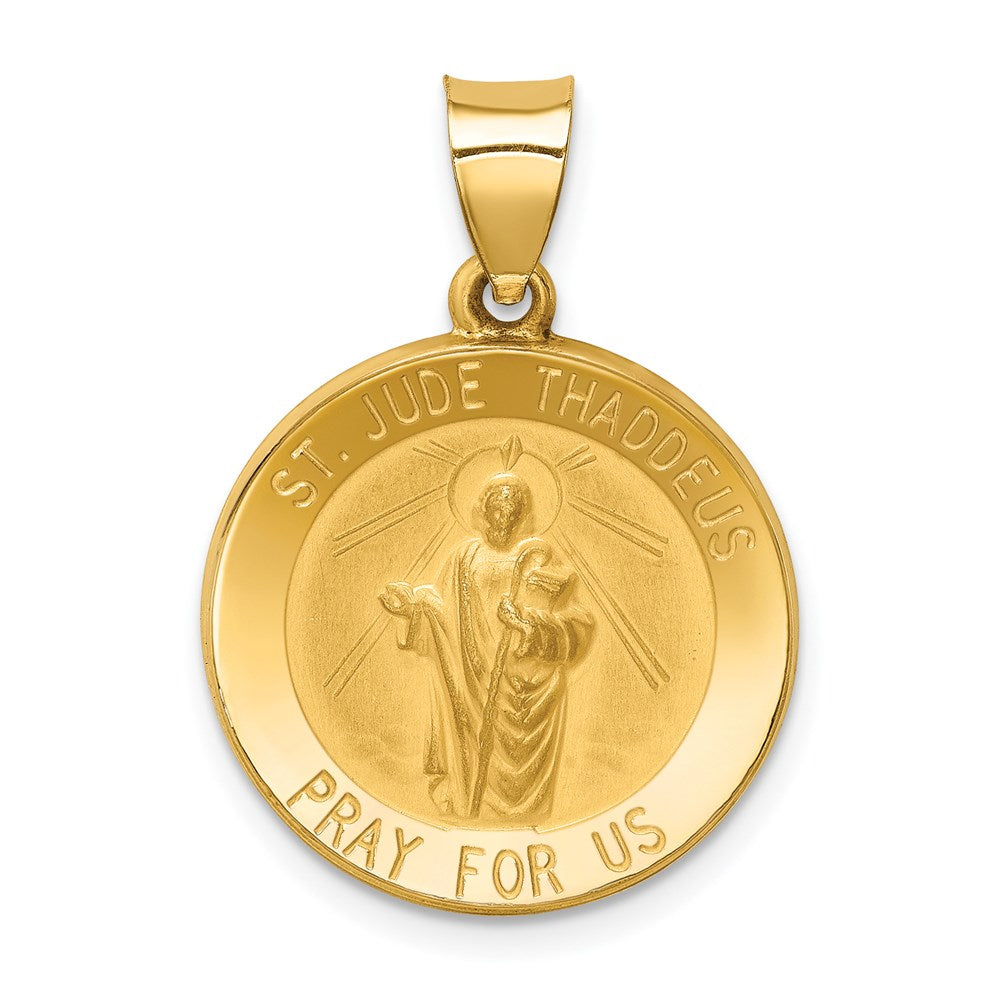 14k Polished and Satin Hollow St Jude Thaddeus Medal Round Pendant, 27 x 19 mm
