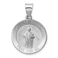 14K White Gold Polished and Satin Hollow St Jude Thaddeus Medal Round Pendant, 27 x 19 mm