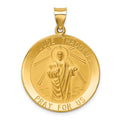 14k Polished and Satin Large Hollow St. Jude Thaddeus Medal Round Pendant, 34 x 25.5 mm