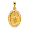 14k Polished and Satin Hollow St Jude Thaddeus Medal Oval Pendant, 22 x 11 mm