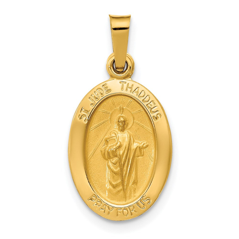 14k Polished and Satin Hollow St Jude Thaddeus Medal Oval Pendant, 22 x 11 mm