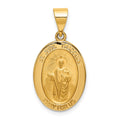 14k Polished and Satin Hollow St Jude Thaddeus Medal Oval Pendant, 26.5 x 13.7 mm