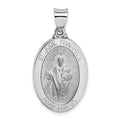 14K White Gold Polished and Satin Hollow St Jude Thaddeus Medal Oval Pendant, 31.5 x 16.5 mm
