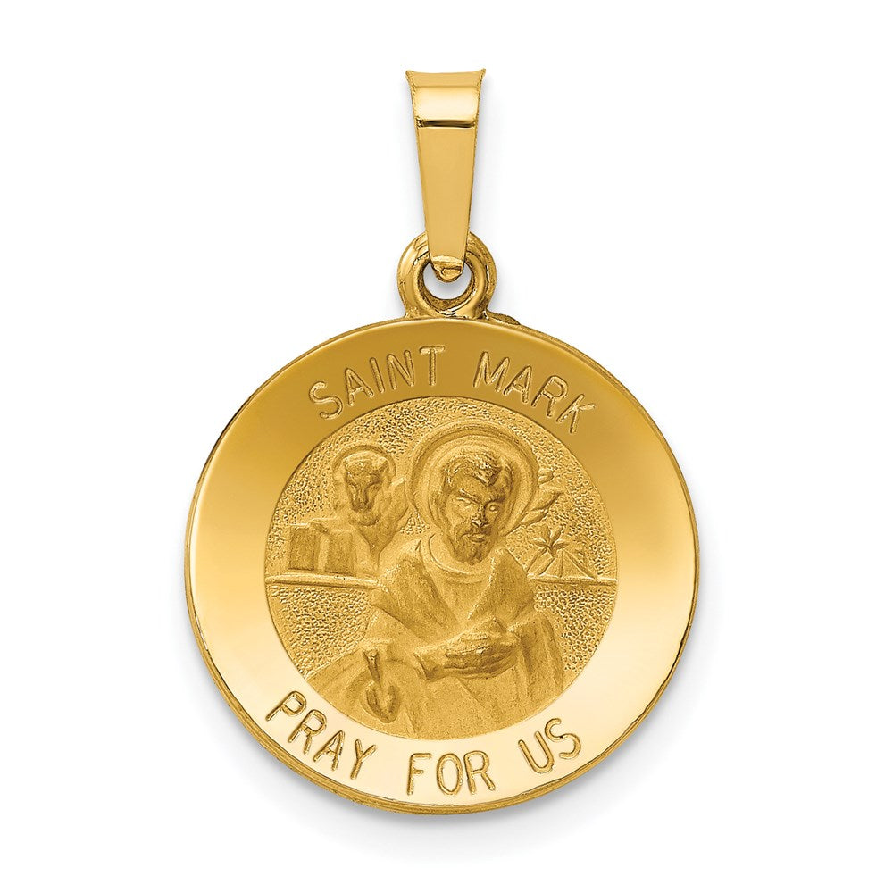 14k Polished and Satin Hollow St Mark Medal Round Pendant, 22 x 15 mm